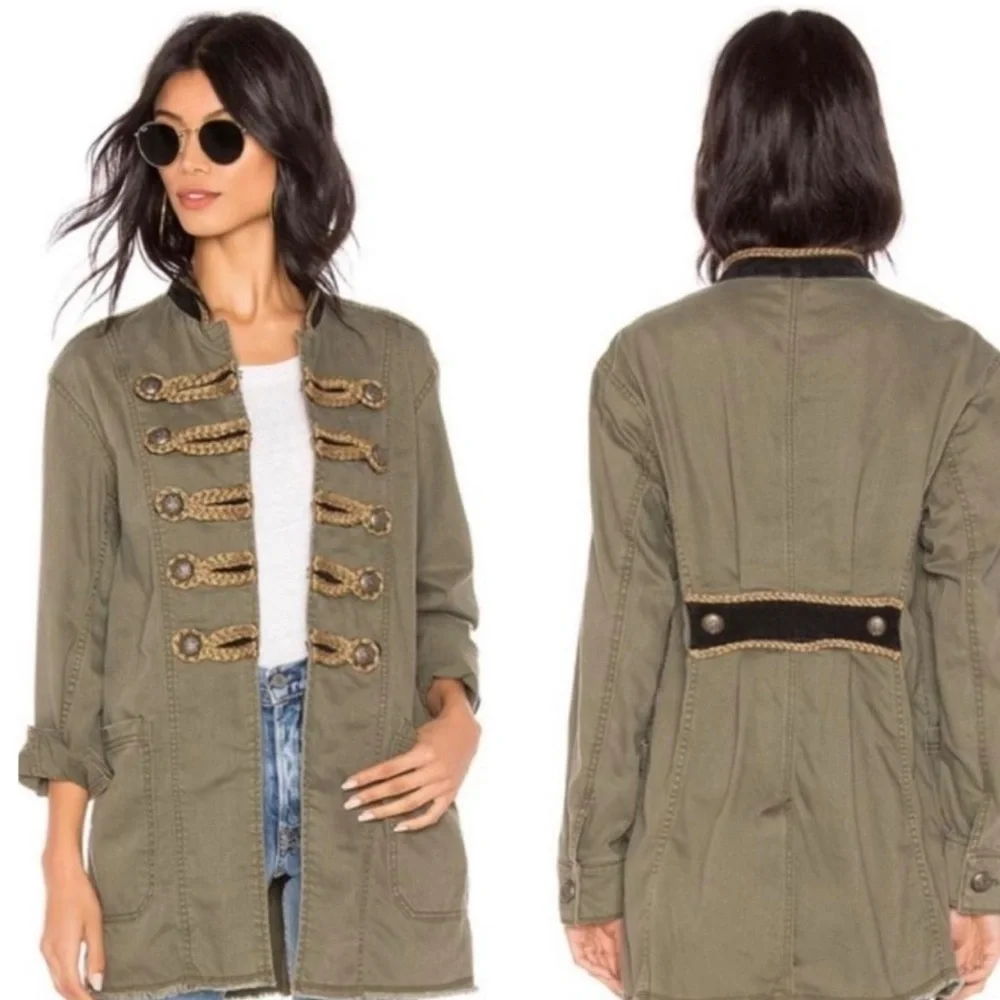 Free People Passenger Military Style Cotton Twill Jacket Blazer In Moss Size L